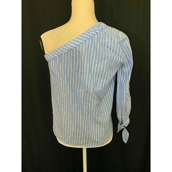 Renamed Blue White Striped Long Sleeve Cold Shoulder Top Cotton Small - Picture 4 of 7